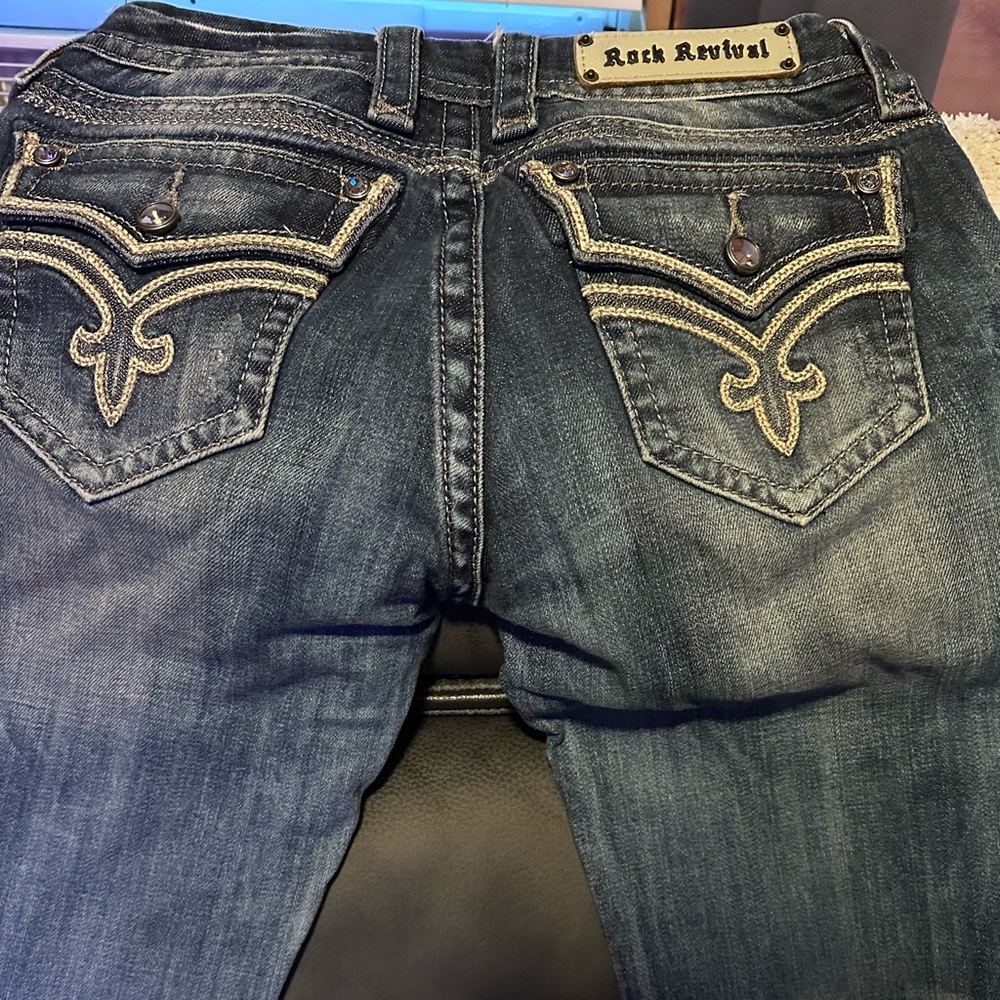 Rock Revival Indigo and Orange Stitch Jeans